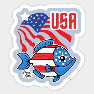 USA flag fish 4th of July Catch that Spirit Fritts Cartoons Sticker